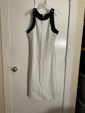 Lennie for Nina Leonard White Black Trim Linen Blend Dress